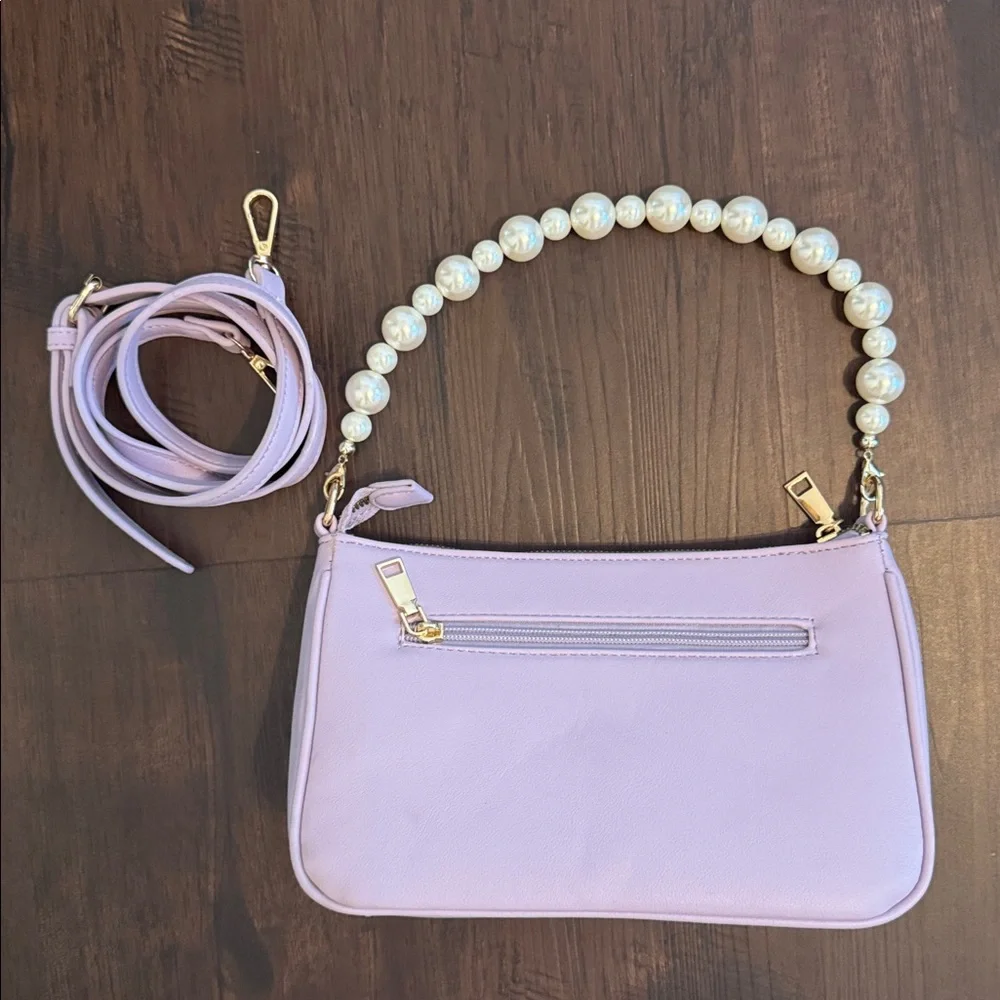 WOMENS HANDBAG DETACHABLE PEARL STRAP ADJUSTABLE CROSSBODY PURPLE WOVEN